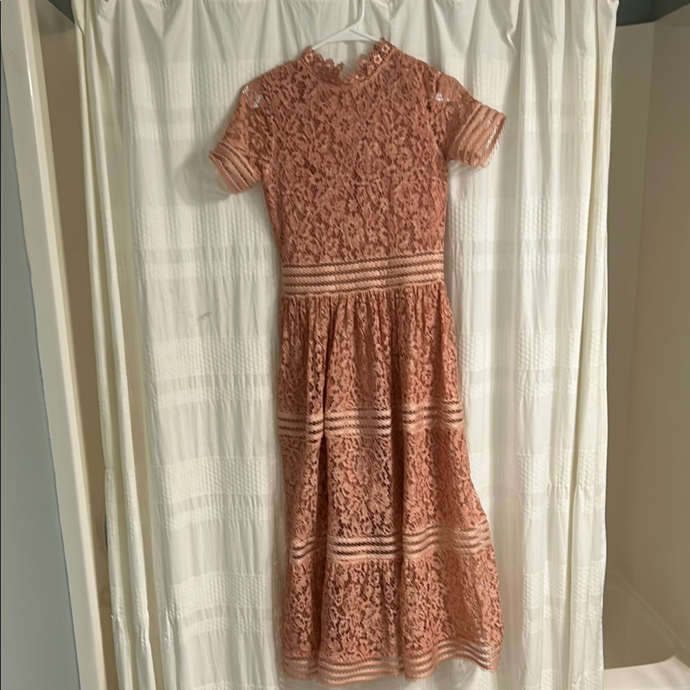 Elegant Lace Midi Dress in Pink